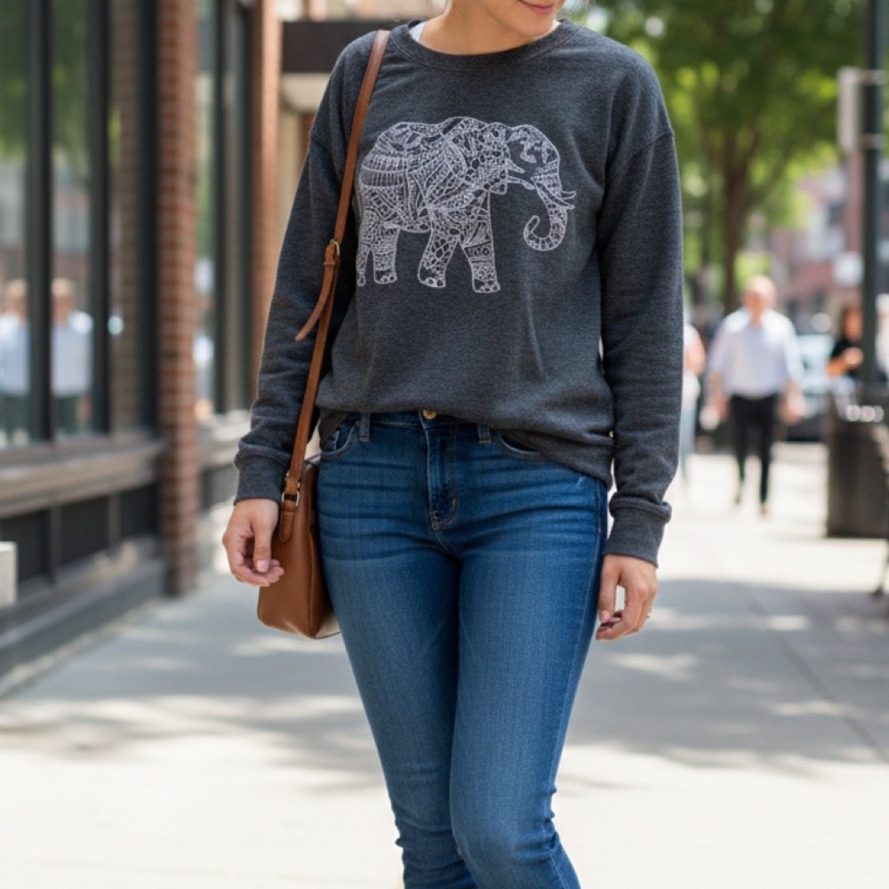 Gray Elephant Print Women's Top
